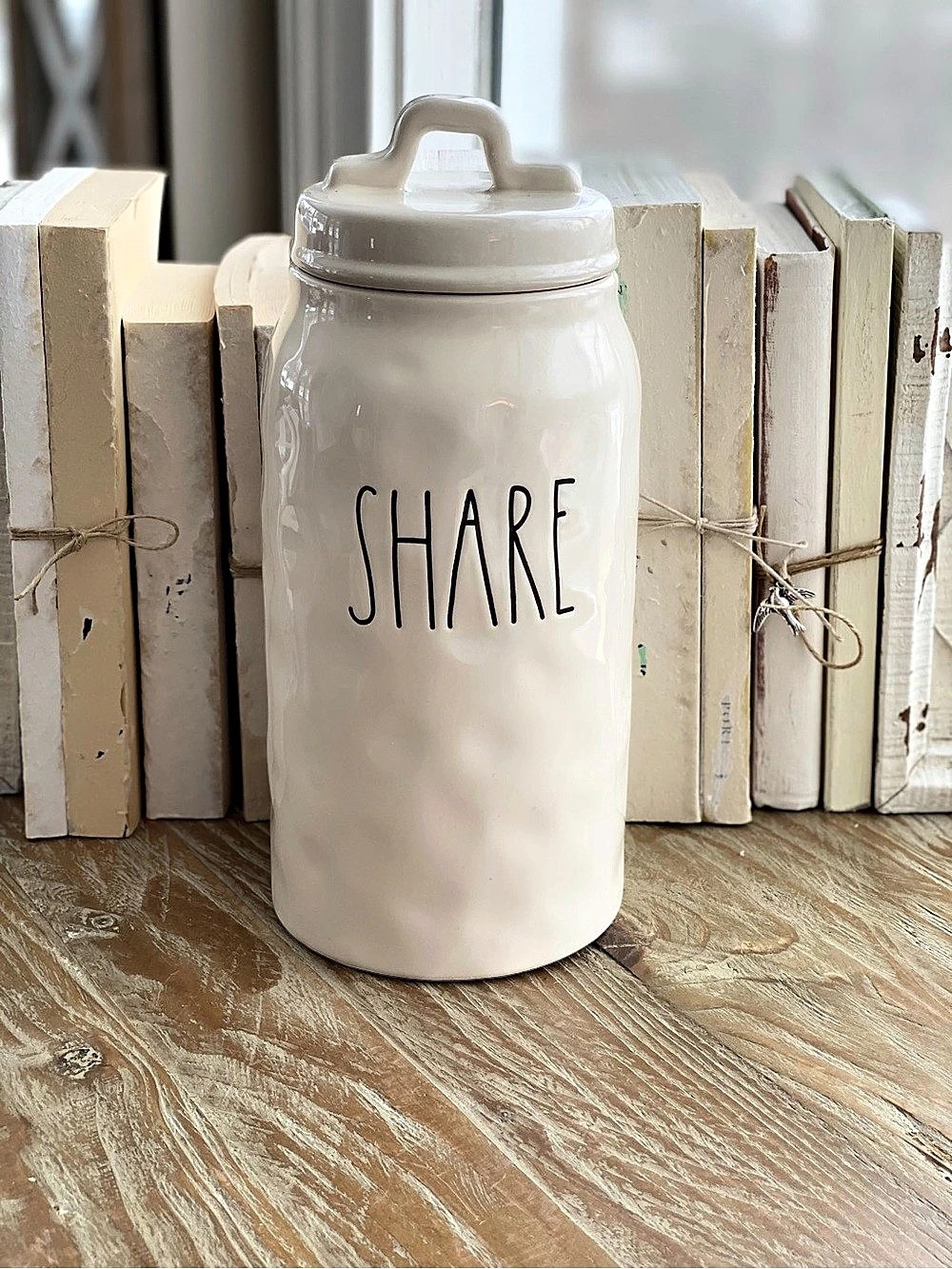 Rae Dunn SHARE Canister with Lid White
